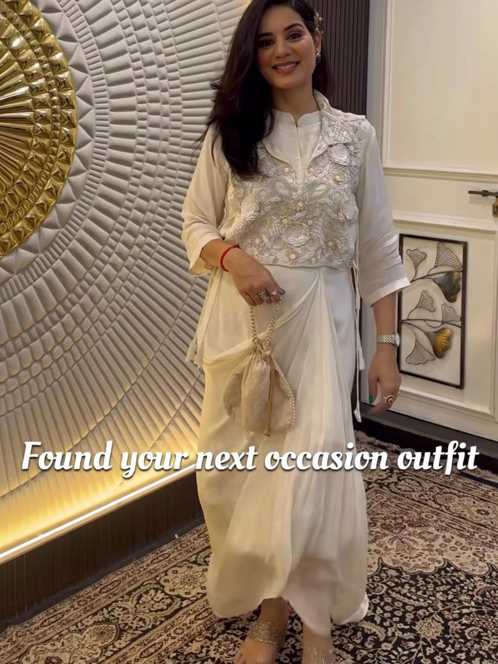 Cream Maxi Occasion Skirt with Embroidered Waistcoat